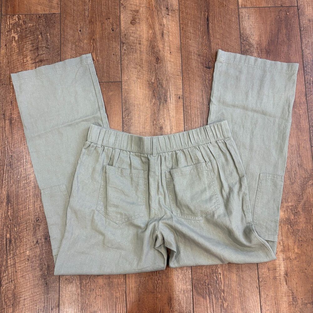 Happily Grey Womens Medium Taupe Linen Blend Utility Pants Comfort Waist Trouser - Picture 4 of 10